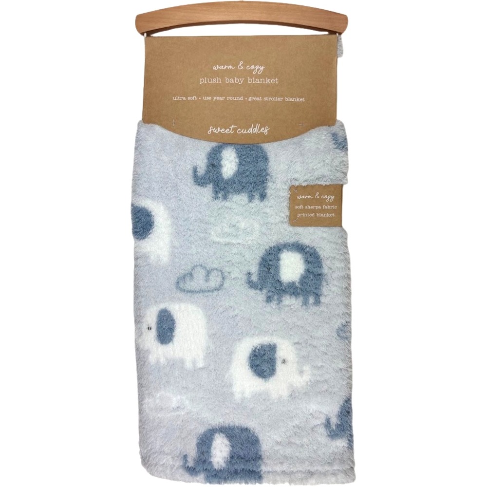 Sweet Cuddles SL Home Fashions Gray Blue Elephant White Baby Blanket Soft NWT